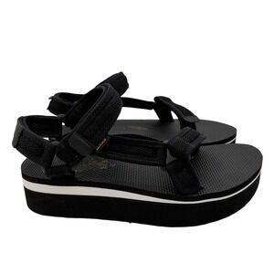 Teva Flatform Universal Mesh Print Black Platform Sandals 1102451 Womens Size 8